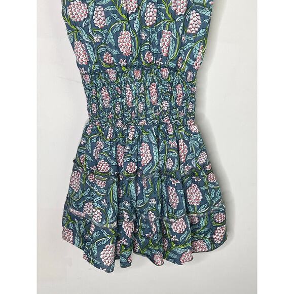 Perry Walker Virginia Floral Flutter Sleeve Smocked Mini Blouson Dress Green 1/S - Picture 8 of 8